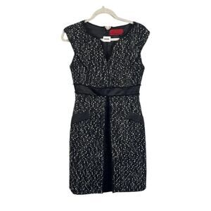 CH Carolina Herrera Dress Womens 6 Black White Tweed Sheath Satin Trim V410-CH